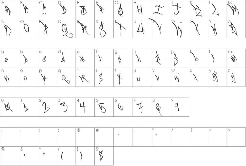 BlackbookOne font character map preview