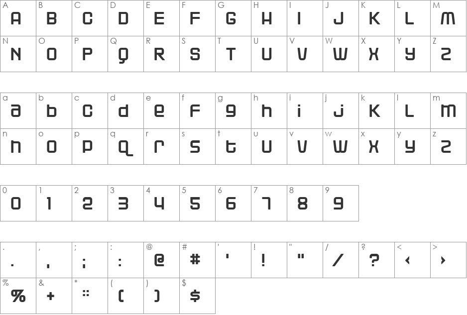 Blackjack font character map preview