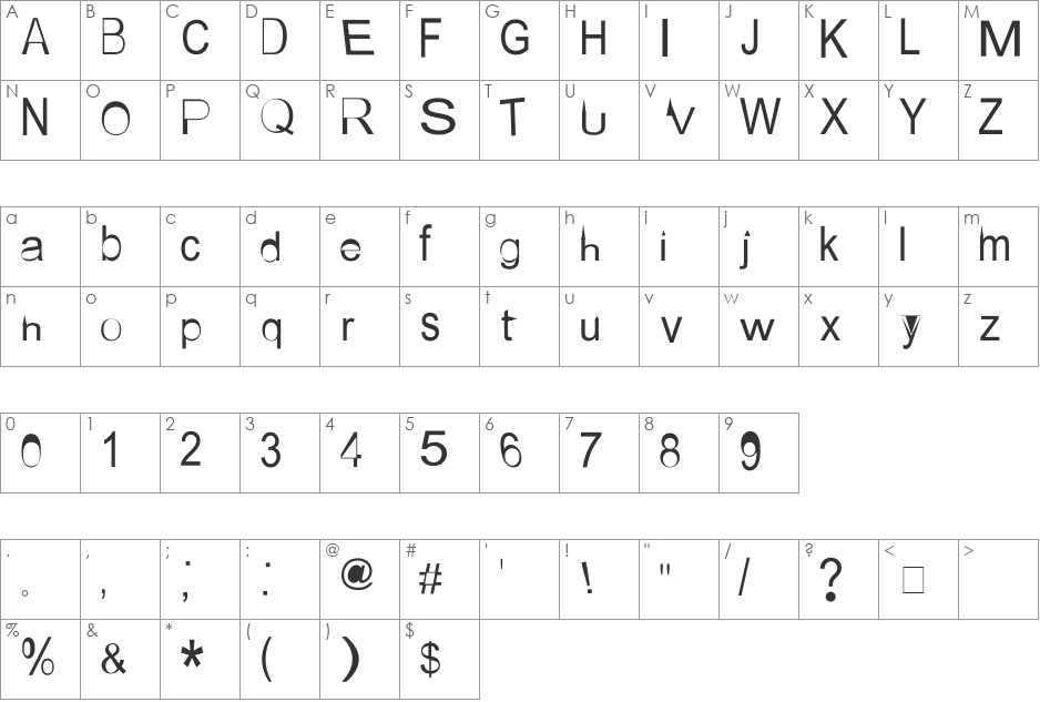 AEZ steeple font character map preview