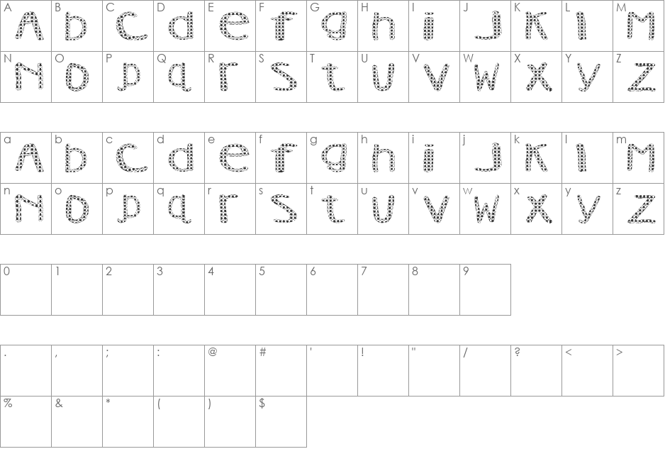 AEZ Vanity font character map preview