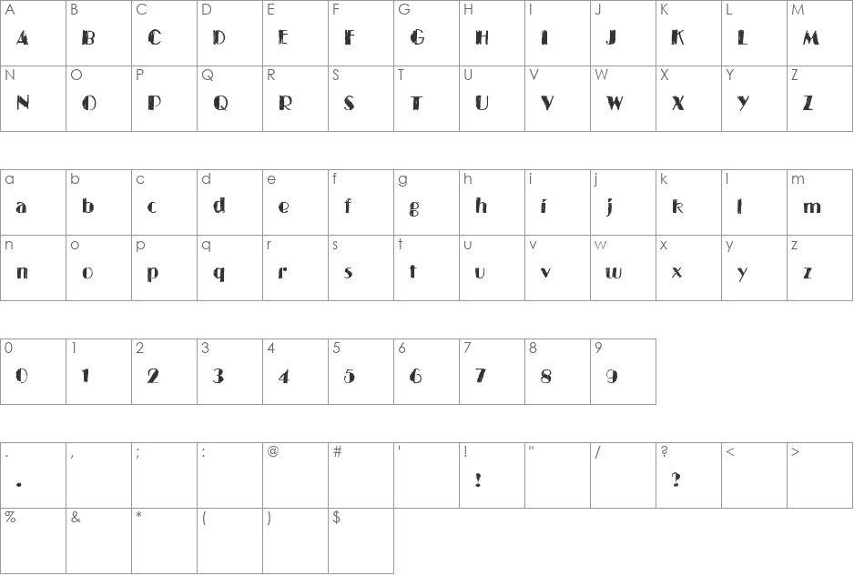 BlackTies font character map preview