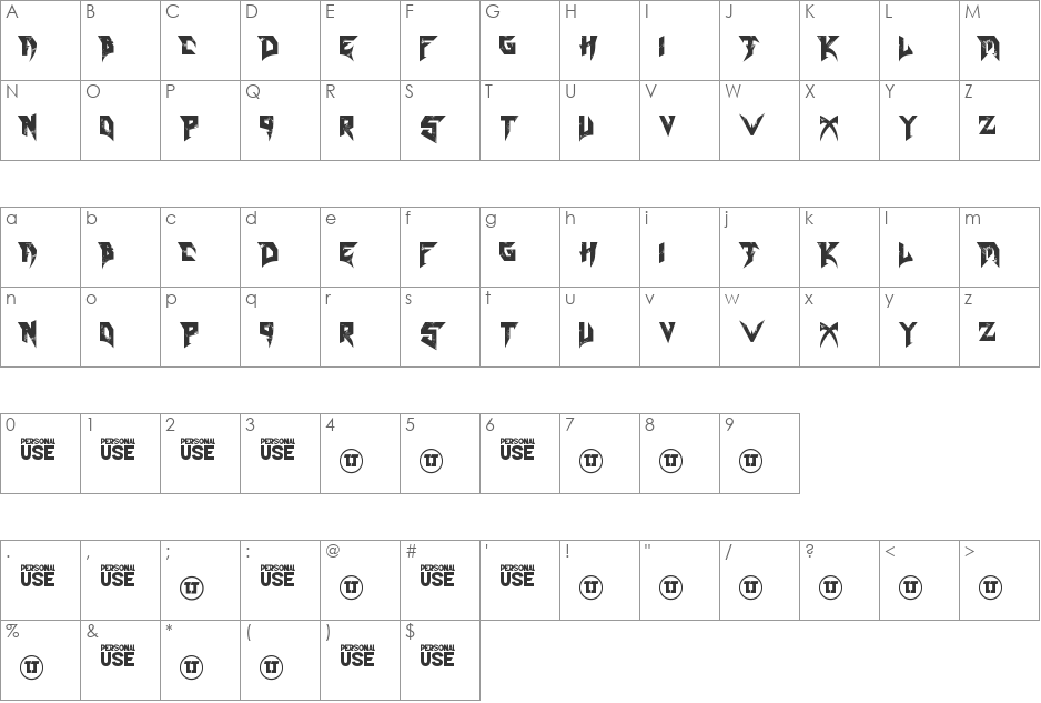 Blade font character map preview