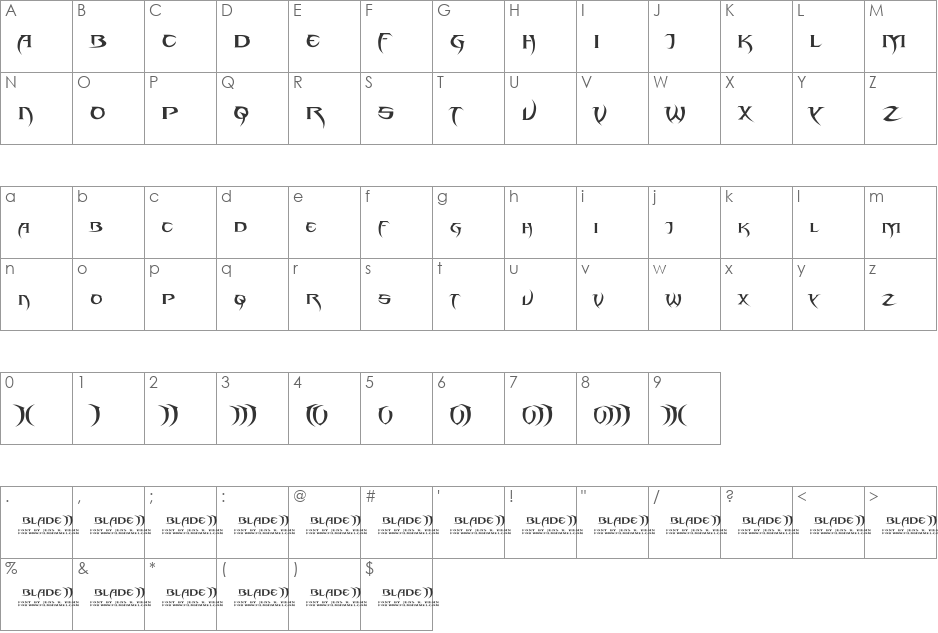 Blade 2 font character map preview