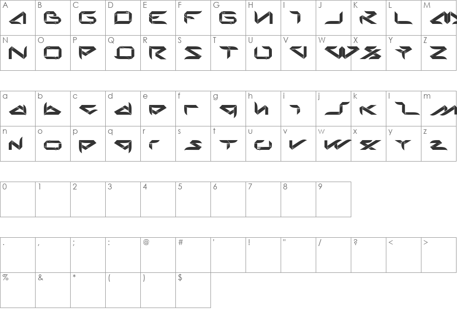 bladeline font character map preview