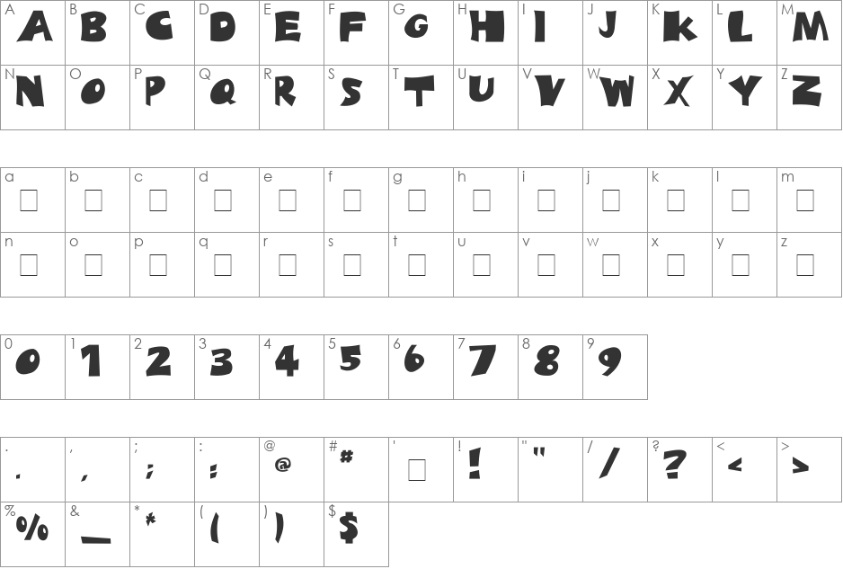 Blades font character map preview