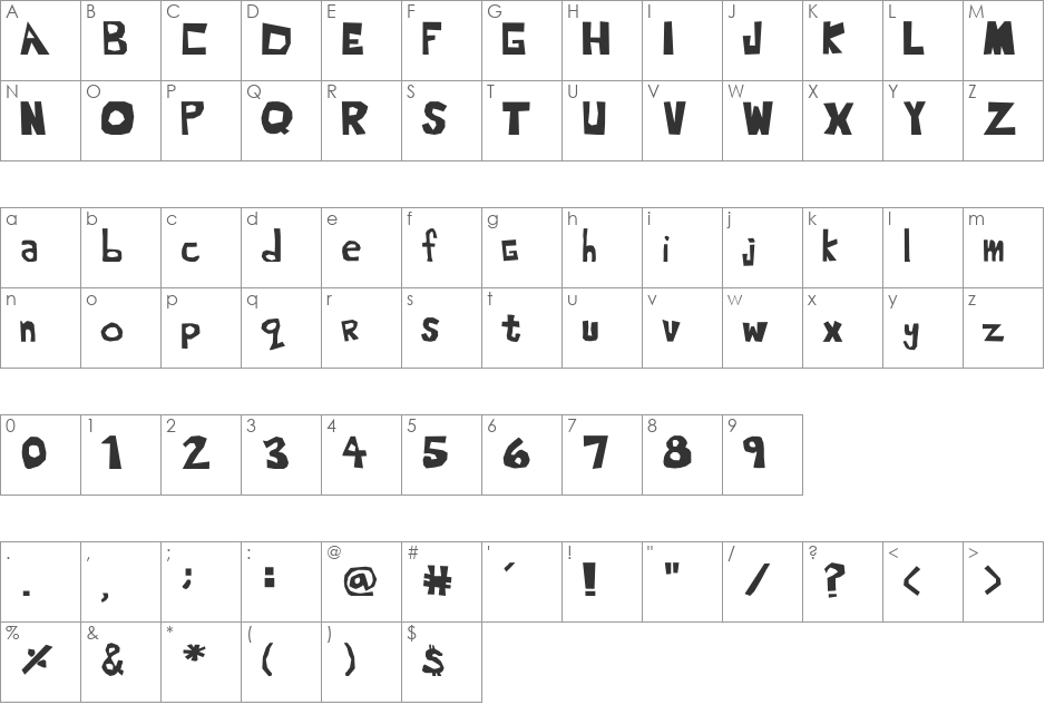 Blahh font character map preview