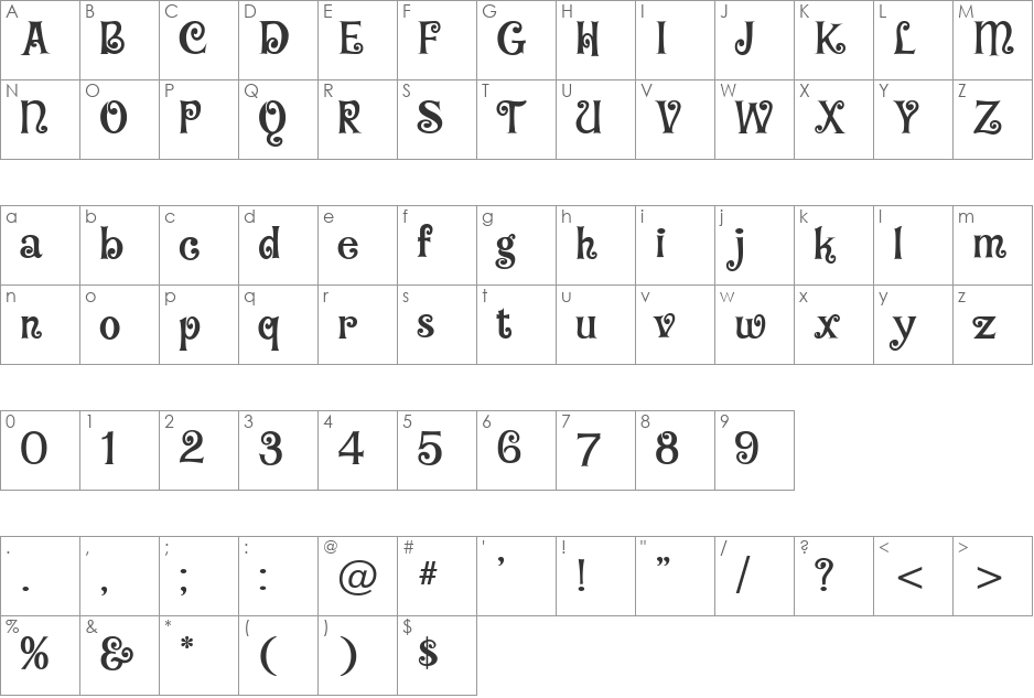 Blairesque Curly JF font character map preview