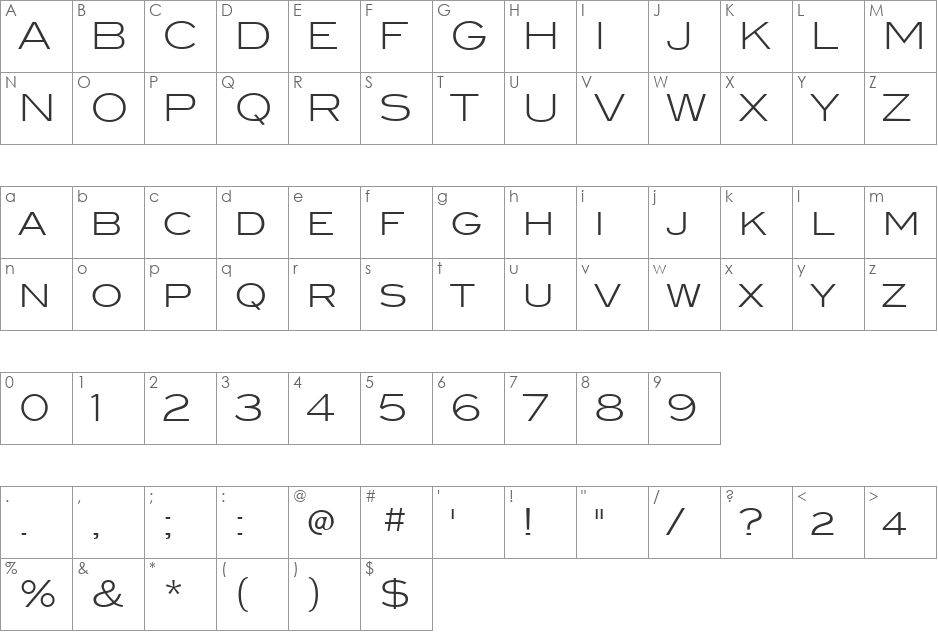 BlairITC TT font character map preview