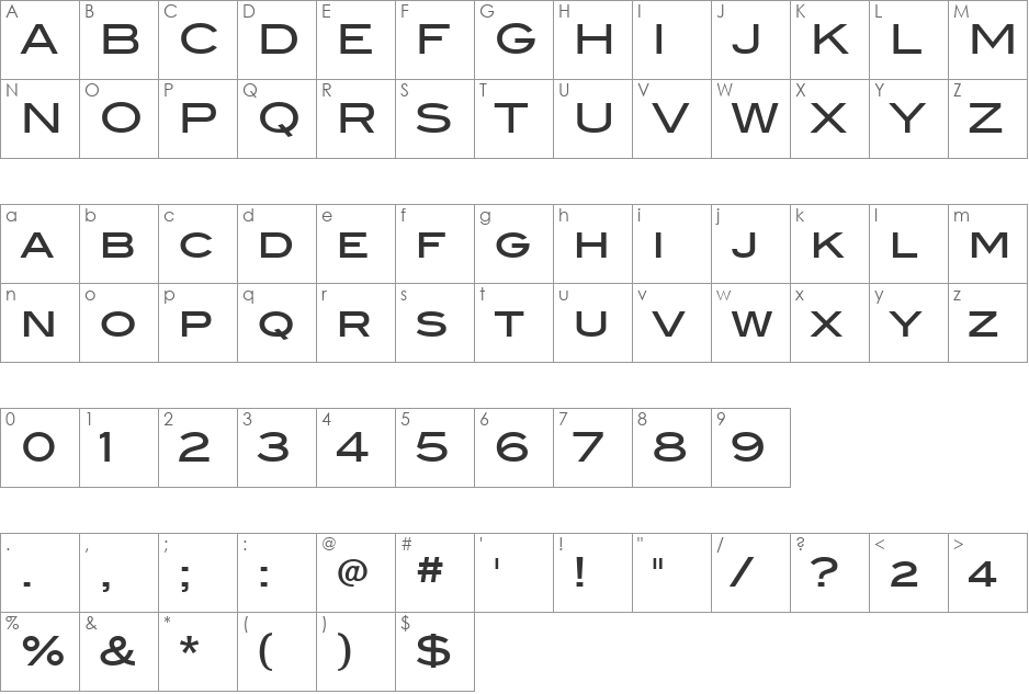 BlairMdITC TT font character map preview