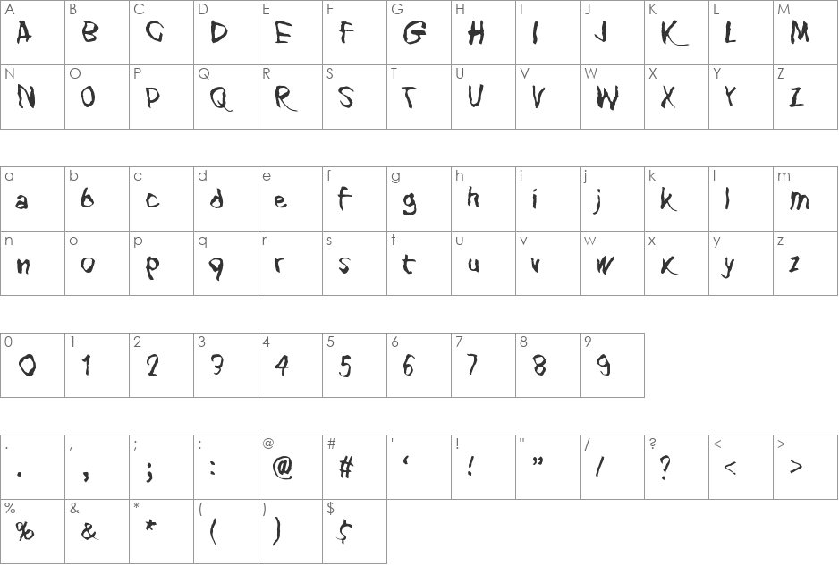 Blank Eye font character map preview