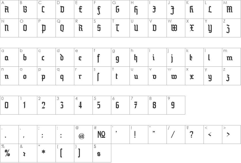 Blankenburg font character map preview