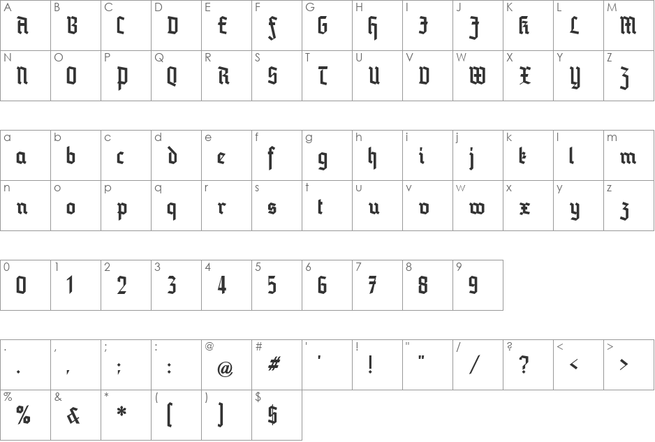 Blankenburg_UNZ1A font character map preview
