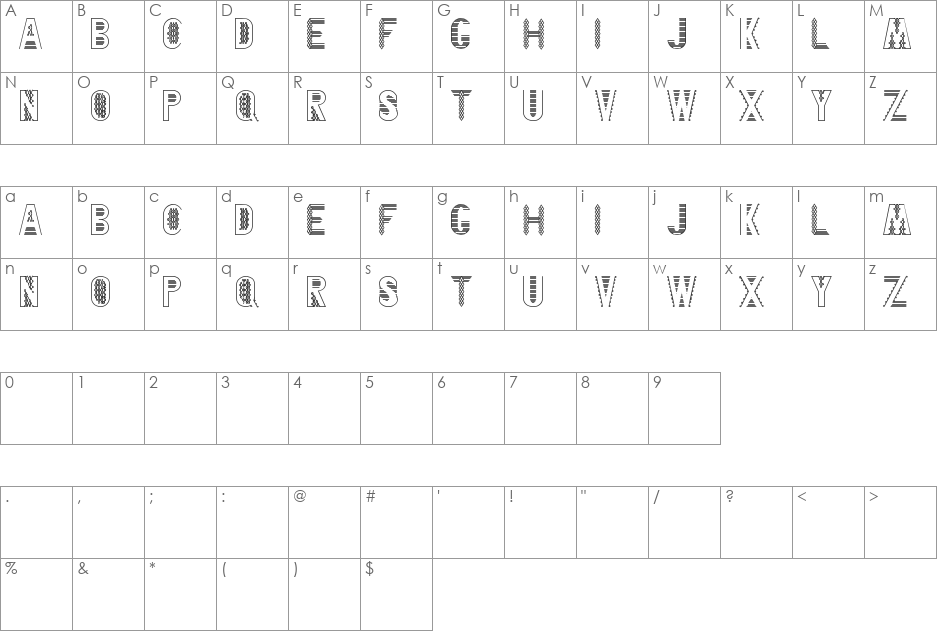 Blankenship font character map preview