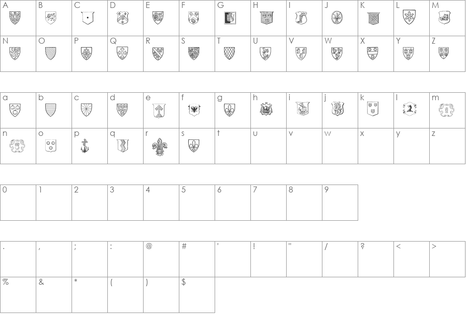 Blasons Free font character map preview