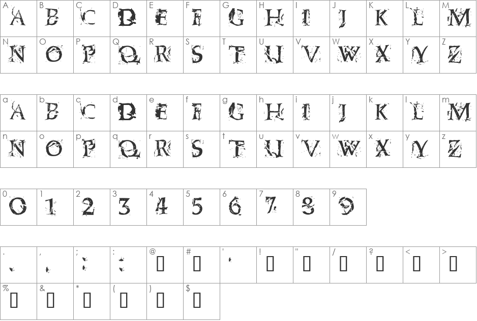 Blasphemy font character map preview