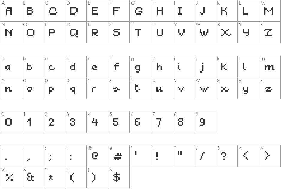 Blau 7pt font character map preview