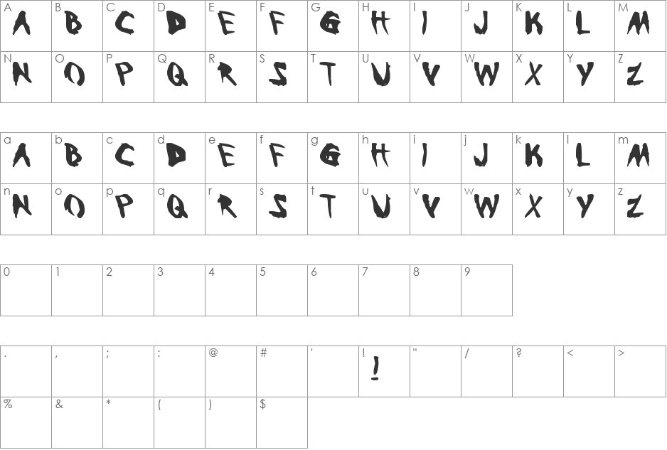 Bleeding Trough font character map preview