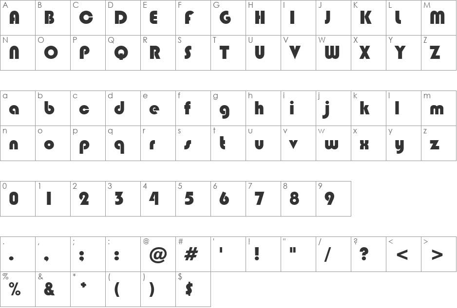 Blimpi font character map preview