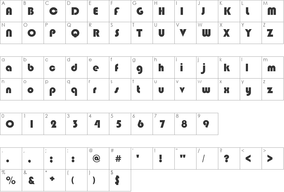Blimpo font character map preview