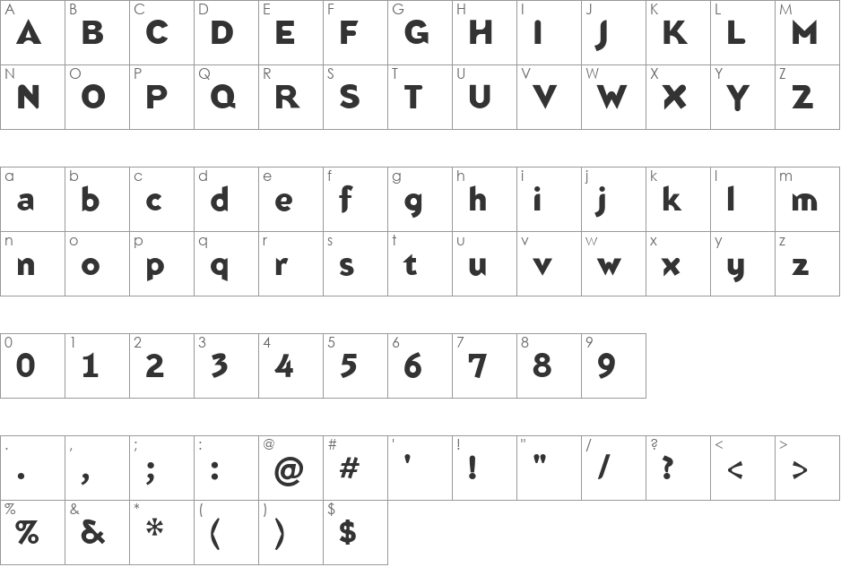 Blindfish font character map preview