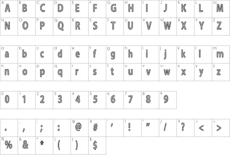 Blinger font character map preview