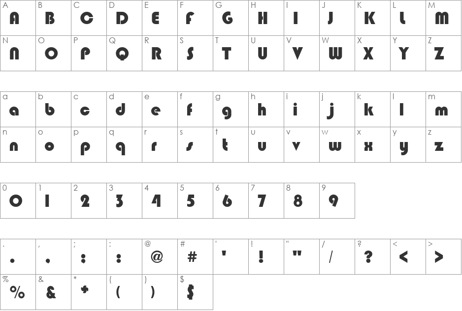 Blippo font character map preview