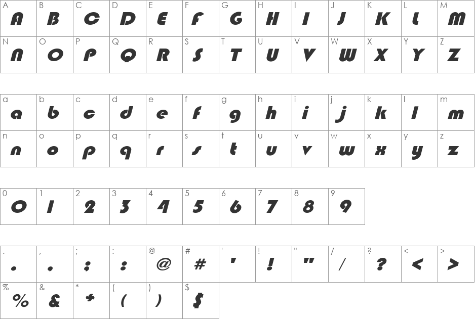 BlippoExtObl-Heavy font character map preview