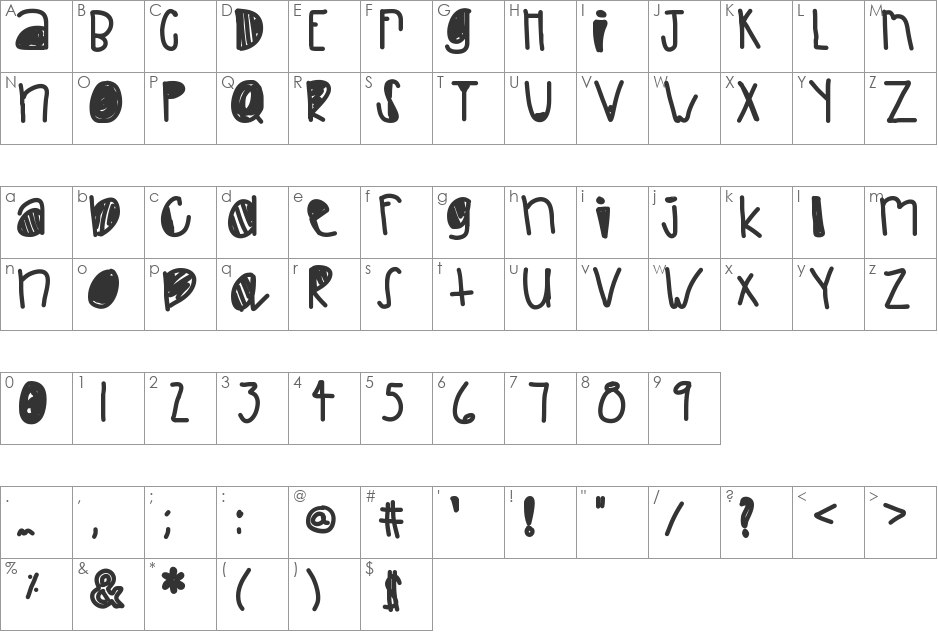 Bliss font character map preview