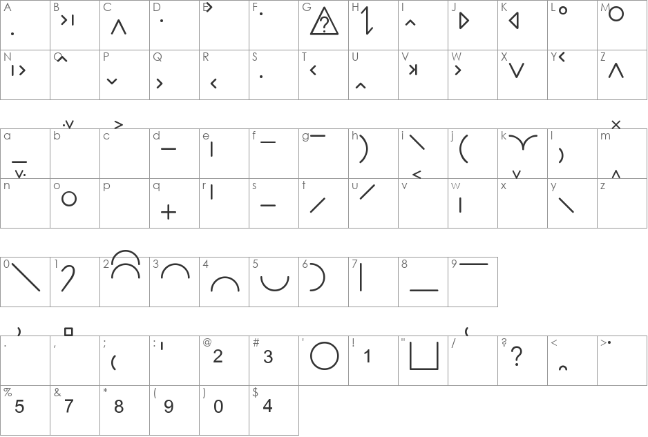 Bliss41 font character map preview
