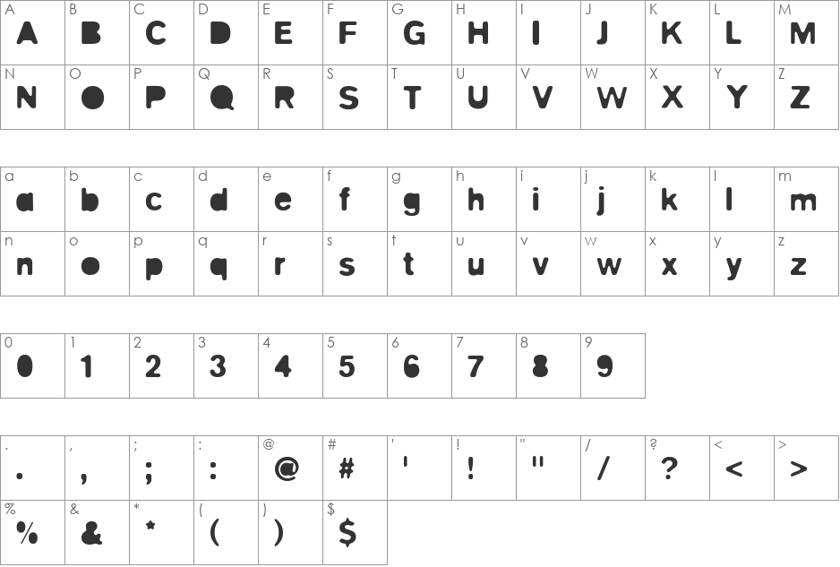 Blitz font character map preview