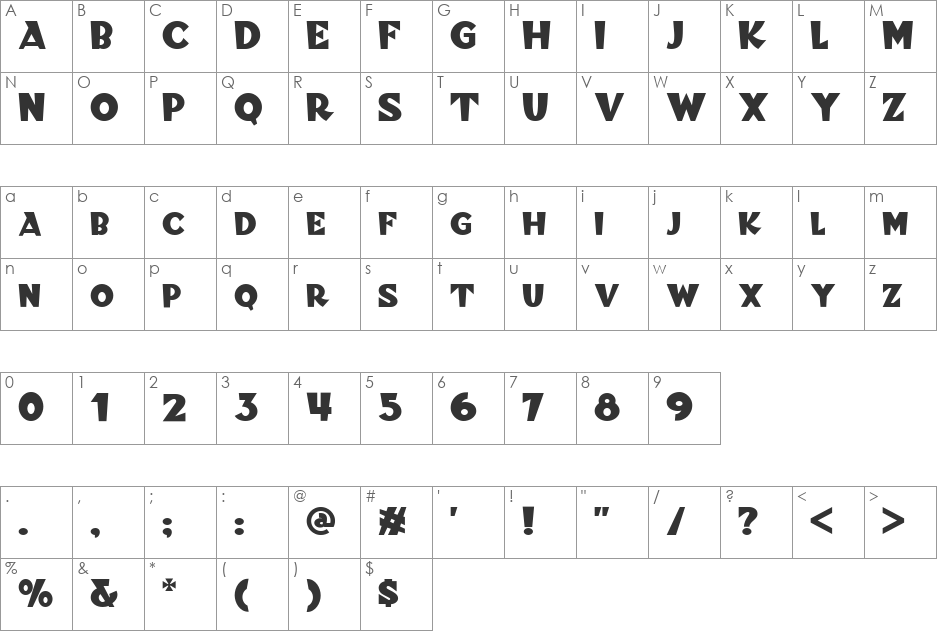 Blitzkrieg NF font character map preview