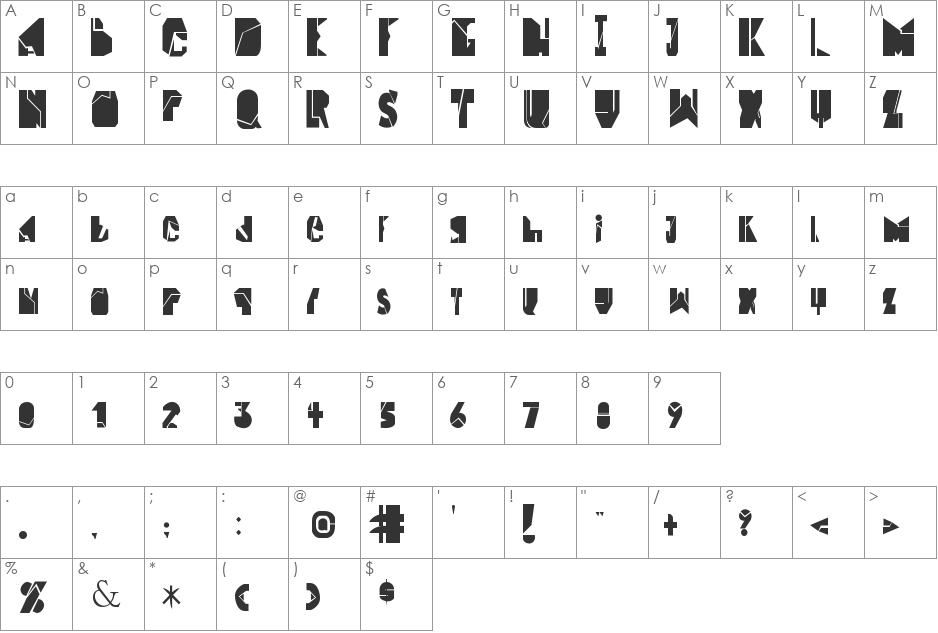 Block & middle line font character map preview