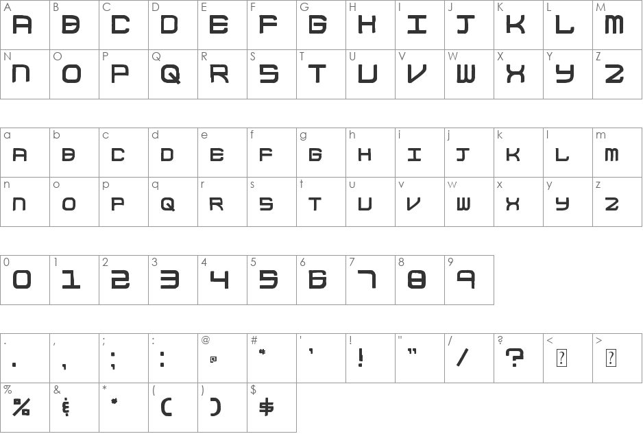 Block Code font character map preview