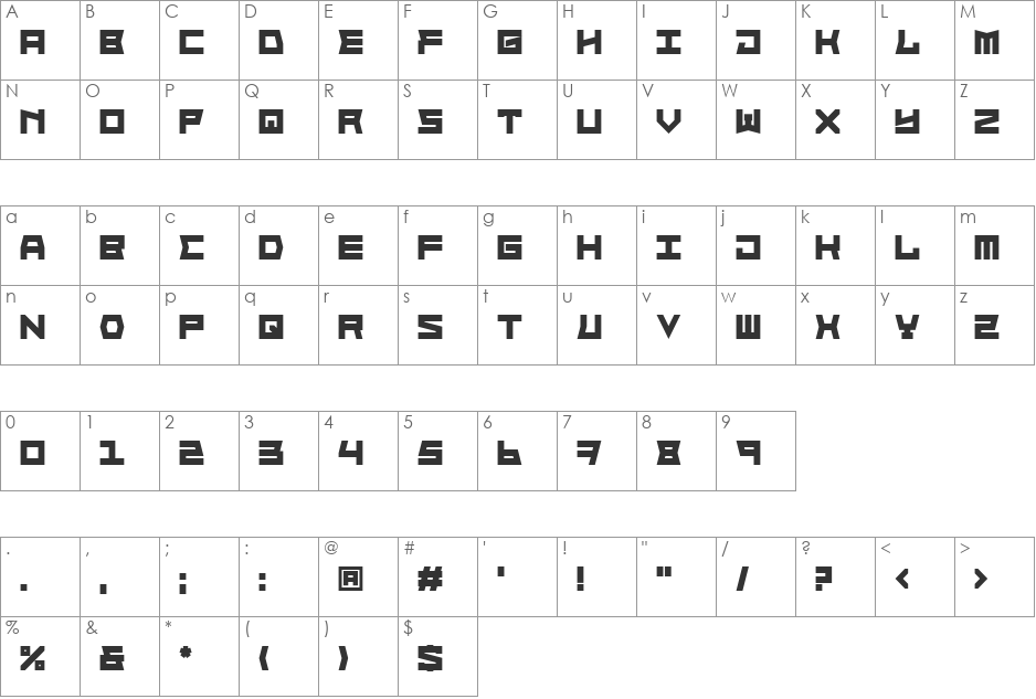 Block Face font character map preview