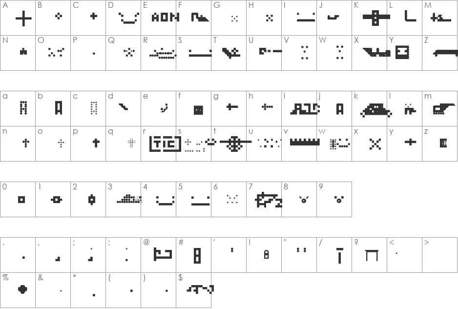 Block Shape font character map preview