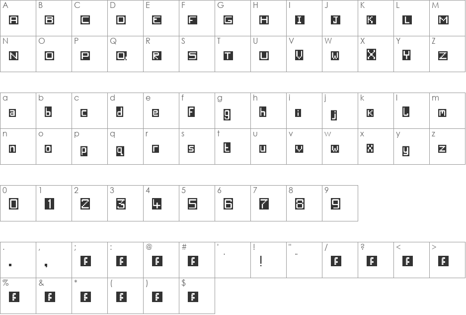 Block'S font character map preview