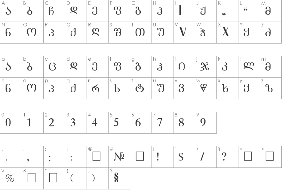 AacadHN font character map preview