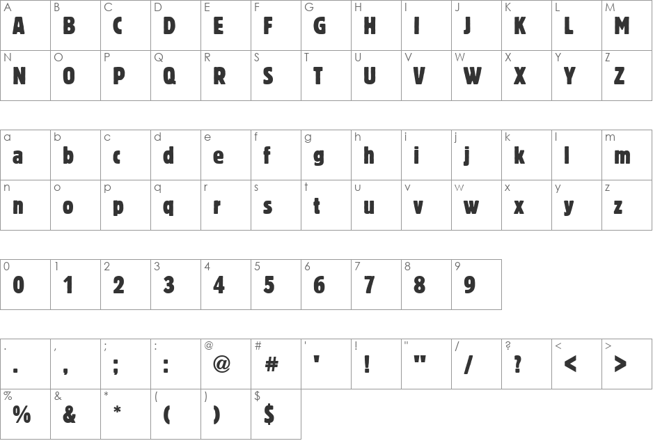 BlockCondensed font character map preview