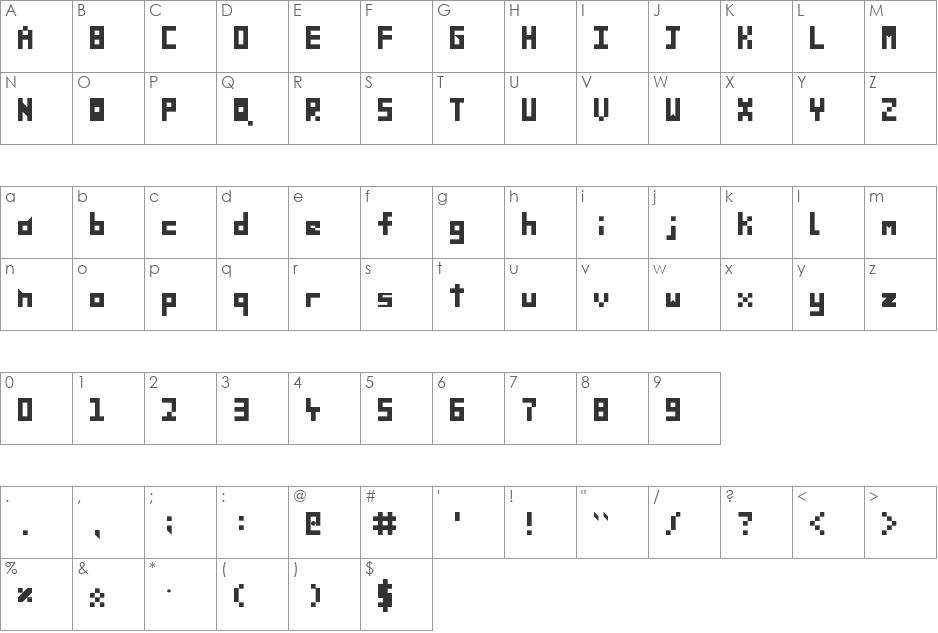 BlockDown font character map preview
