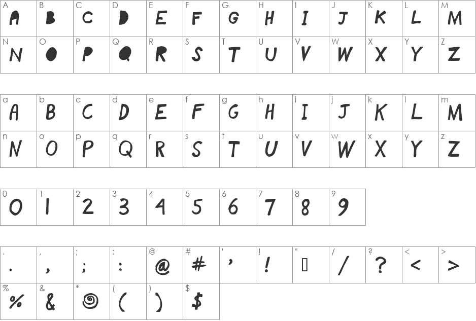 blockhead font character map preview