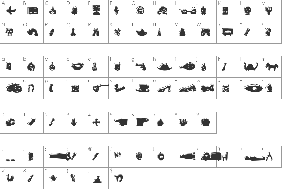 BlockheadIllustFace-Black font character map preview