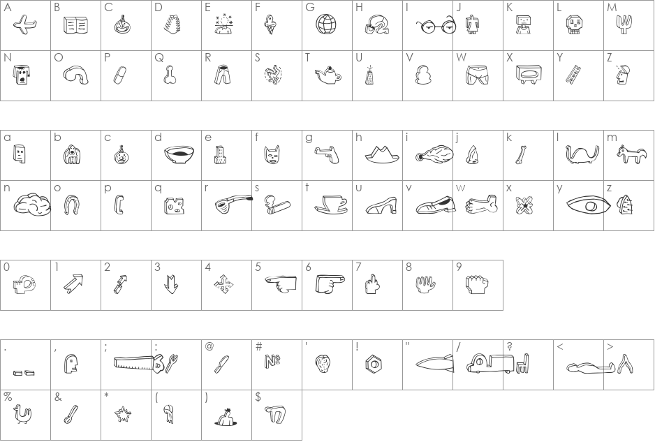 BlockheadIllustPlain font character map preview