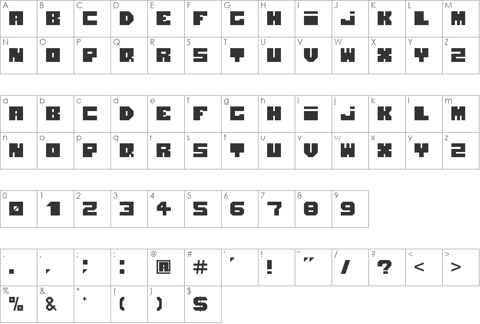 Blockhed font character map preview