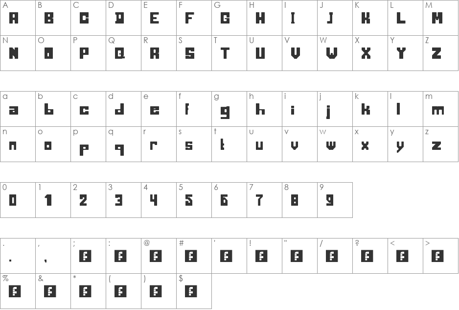 blocking font character map preview