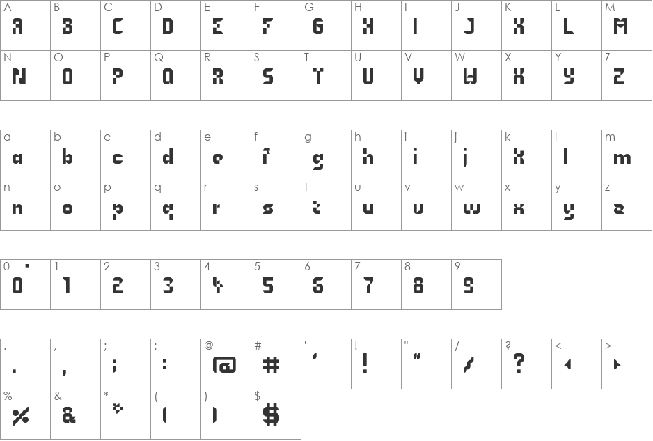 Blockswosh font character map preview