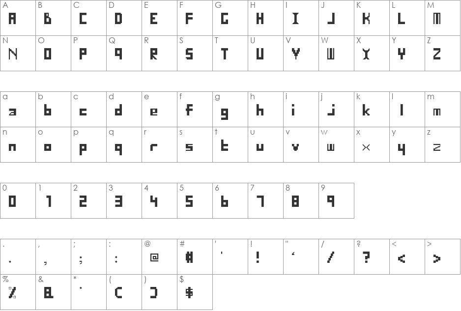 Blocky font character map preview