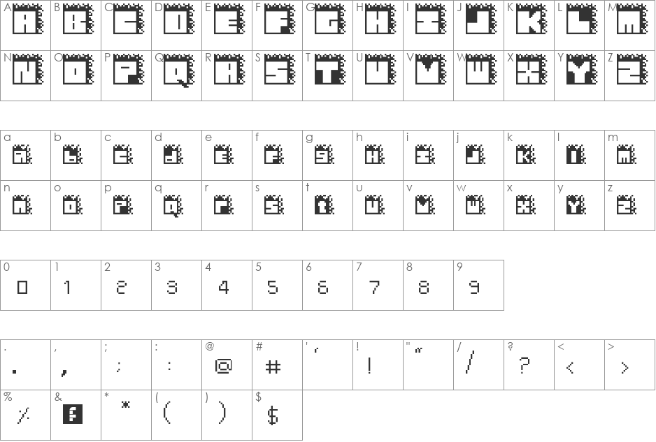 blocky font character map preview