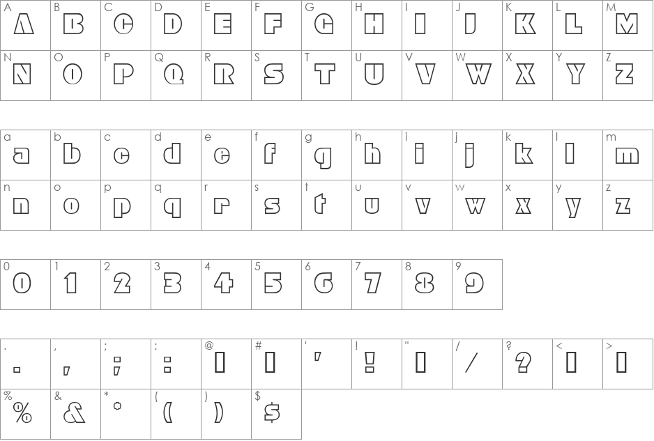Blocky font character map preview