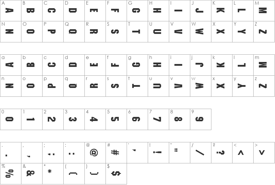 Blocky Sideways font character map preview