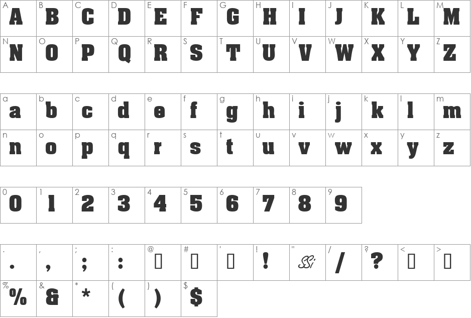 BlocSSi font character map preview